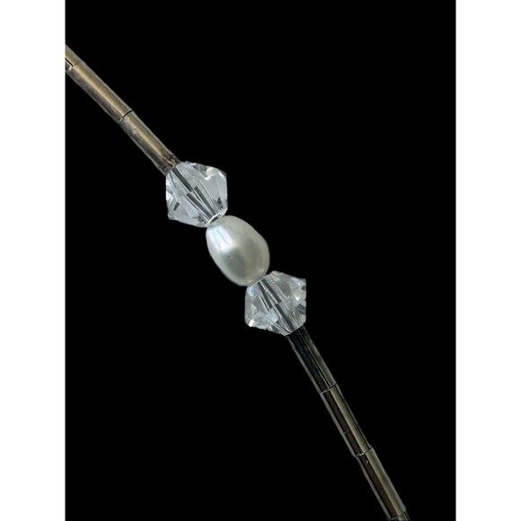 Vge Art Deco Sterling Silver Tubular Links Necklace Crystal Drop Pearl Tested - Picture 7 of 11